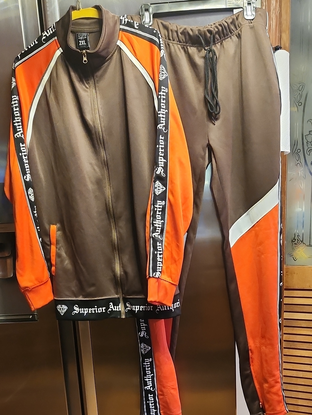 Superior Authority Brown and Orange Men's Track Jacket & Pants Set
